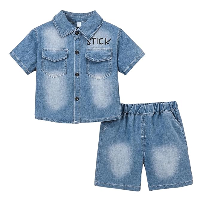 Hopscotch Boys Short Sleeves Solid Print Blue Short Set