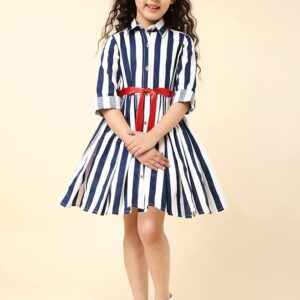 A.T.U.N. (ALL THINGS UBER NICE) Girls Cotton Striped Knee Length Shirt Dress | Full Sleeve Party Dress