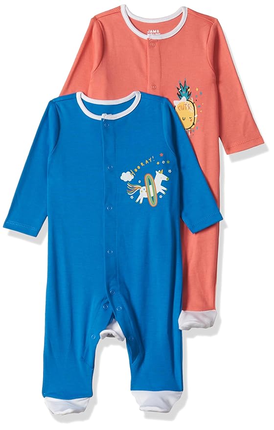 Amazon Brand - Jam & Honey Baby-Girls 100% Soft & Pure Cotton Long Sleeve Sleepsuit/Onesie with Fun Printed Motifs (Pack of 2) - Image 5