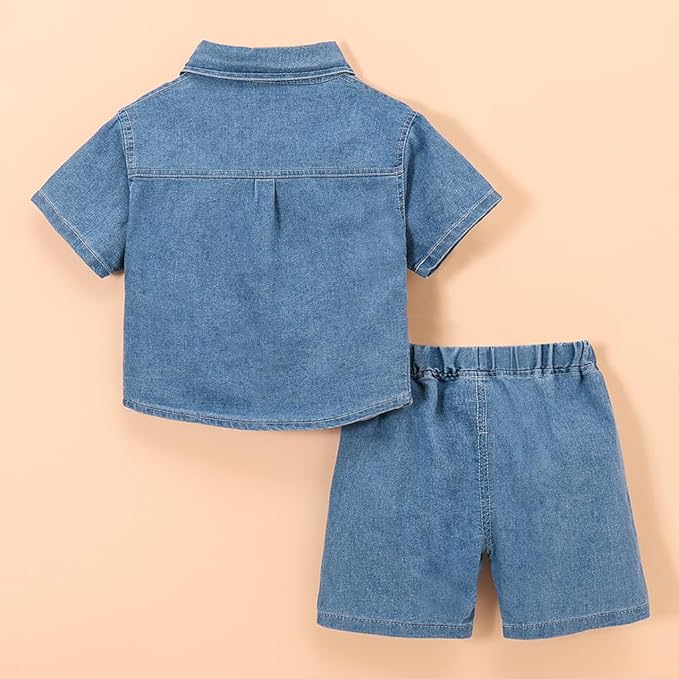 Hopscotch Boys Short Sleeves Solid Print Blue Short Set - Image 3