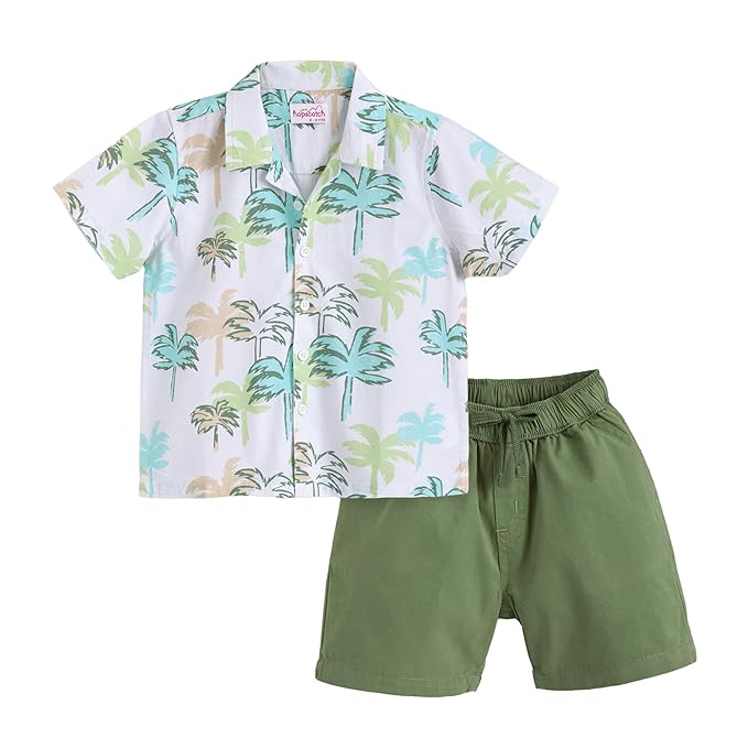 Hopscotch Boys White Short Sleeves 2-Piece Tropical Shorts Set