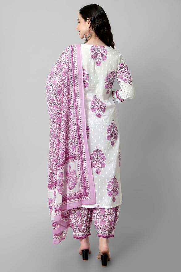 Arayna Women's Cotton Printed Floral Straight Kurta with Palazzo Pants and Dupatta - Image 4