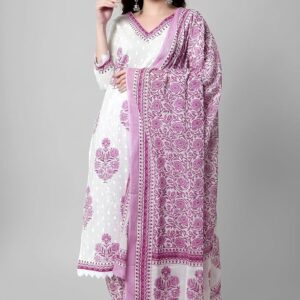 Arayna Women's Cotton Printed Floral Straight Kurta with Palazzo Pants and Dupatta